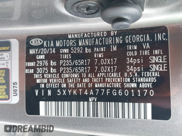 2015 Kia Sorento LX with VIN 5XYKT4A77FG601170, listed as a IAAI auction lot 42080945 with 206,689 mi miles. Bid and sale history available at carsss.com. Image 9.