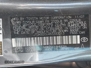 2008 Toyota Prius z VIN JTDKB20U483343213, wystawiony jako IAAI lot #42418853 z przebiegiem 254 134 mil mil oraz . Historia ofert i sprzedaży dostępna na DreamBid. Obrazek 9.