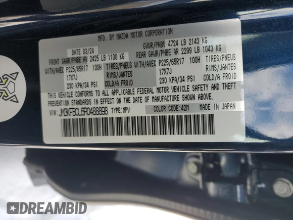 2024 Mazda CX-5 S Preferred with VIN JM3KFBCL6R0488898, listed as a Copart auction lot 44426945 with 5,888 mi miles and Salvage Title. Bid and sale history available at DreamBid. Image 13.