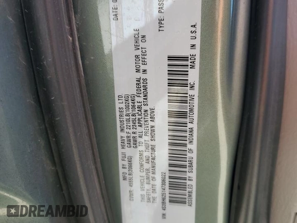 2004 Subaru Legacy L with VIN 4S3BH625147306022, listed as a Copart auction lot 61554914 with 154,173 mi miles and Salvage title. Bid and sale history available at DreamBid. Image 13.