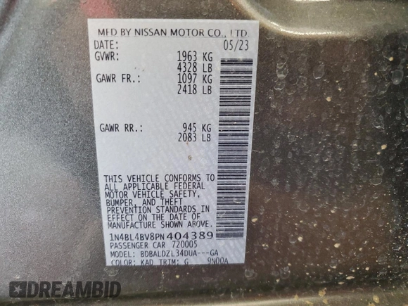 2023 Nissan Altima S with VIN 1N4BL4BV8PN404389, listed as a Copart auction lot 48964645 with 13,304 mi miles and Salvage Title. Bid and sale history available at carsss.com. Image 13.