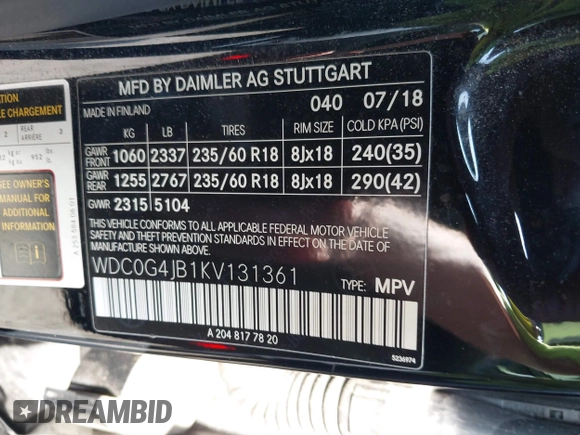 2019 Mercedes-Benz GLC 300 with VIN WDC0G4JB1KV131361, listed as a IAAI auction lot 42438073 with 35,762 mi miles and . Bid and sale history available at DreamBid. Image 9.