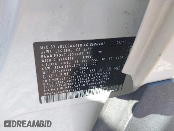 2015 Volkswagen Tiguan S z VIN WVGBV7AX5FW610055, wystawiony jako IAAI lot #41502961 z przebiegiem 81 683 mil mil oraz . Historia ofert i sprzedaży dostępna na DreamBid. Obrazek 9.