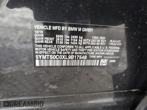 2020 BMW X3 M Competition z VIN 5YMTS0C0XL9B17548, wystawiony jako Copart lot #45018825 z przebiegiem 62 670 mil mil oraz Szkoda całkowita • Salvage title. Historia ofert i sprzedaży dostępna na DreamBid. Obrazek 15.