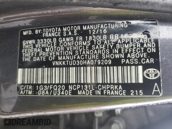 2017 Toyota Yaris L with VIN VNKKTUD30HA079209, listed as a Copart auction lot 56860105 with 104,742 mi miles and Salvage title. Bid and sale history available at DreamBid. Image 13.