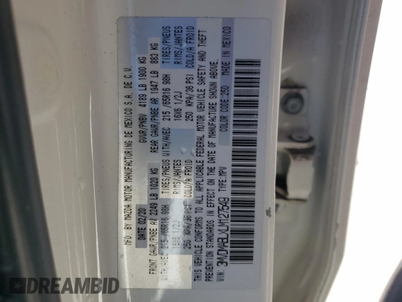 2020 Mazda CX-30 with VIN 3MVDMABLXLM127549, listed as a Copart auction lot 79727114 with 71,311 mi miles and Clean Title. Bid and sale history available at DreamBid. Image 13.