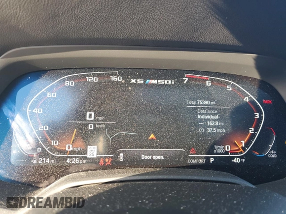 2021 BMW X5 M50i with VIN 5UXJU4C03M9E80842, listed as a Copart auction lot 42736845 with 75,390 mi miles and Salvage Title. Bid and sale history available at carsss.com. Image 9.
