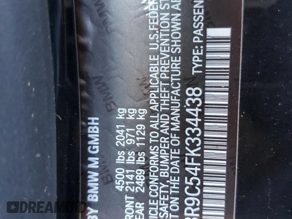 2015 BMW M4 with VIN WBS3R9C54FK334438, listed as a Copart auction lot 40663324 with 0 mi miles. Bid and sale history available at carsss.com. Image 12.