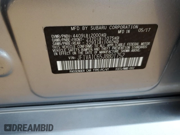 2018 Subaru WRX Premium with VIN JF1VA1C65J8801752, listed as a Copart auction lot 64392544 with 67,619 mi miles and Clean Title. Bid and sale history available at carsss.com. Image 12.