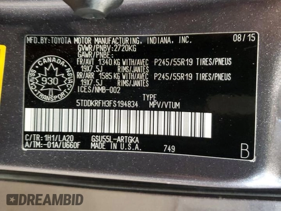 2015 Toyota Highlander Limited z VIN 5TDDKRFH3FS194834, wystawiony jako Copart lot #89077715 z przebiegiem 114 298 mil mil oraz Szkoda całkowita • Salvage title. Historia ofert i sprzedaży dostępna na DreamBid. Obrazek 13.