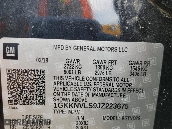 2018 GMC Acadia SLT с VIN 1GKKNVLS9JZ223675, выставлен на аукционе Copart как лот 57065665 с пробегом 117 379 миль миль и Списание • Salvage title. История ставок и продаж доступна на DreamBid. Изображение 13.
