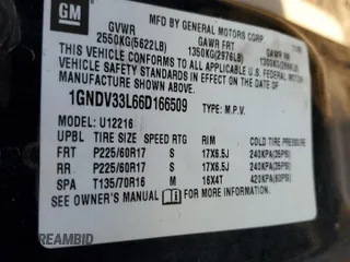 2006 Chevrolet Uplander LT w/1LT with VIN 1GNDV33L66D166509, listed as a Copart auction lot 86800014 with 231,095 mi miles and Salvage Title. Bid and sale history available at carsss.com. Image 13.