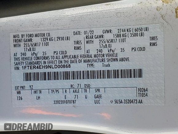 2022 Ford Ranger XL with VIN 1FTER4EH9NLD00868, listed as a Copart auction lot 45532395 with 135,277 mi miles and Salvage Title. Bid and sale history available at carsss.com. Image 12.