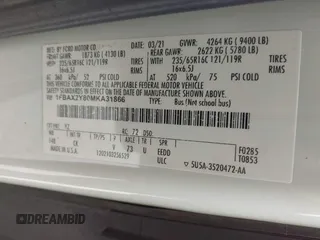 2021 Ford Transit Passenger XL с VIN 1FBAX2Y80MKA31866, выставлен на аукционе IAAI как лот 42445861 с пробегом 65 193 миль миль и . История ставок и продаж доступна на DreamBid. Изображение 9.