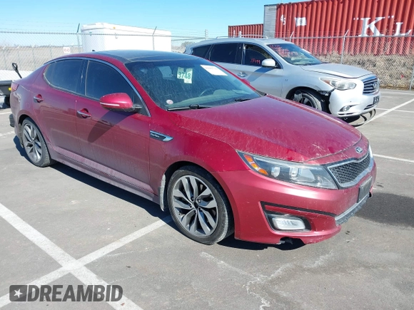 2015 Kia Optima SX Turbo with VIN 5XXGR4A64FG396164, listed as a IAAI auction lot 41682721 with 143,420 mi miles. Bid and sale history available at carsss.com. Image 1.