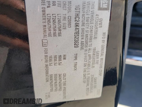 2007 GMC Sierra 1500 with VIN 1GTHC24K47E523620, listed as a Copart auction lot 78662854 with 468,296 mi miles and Salvage Title. Bid and sale history available at DreamBid. Image 12.