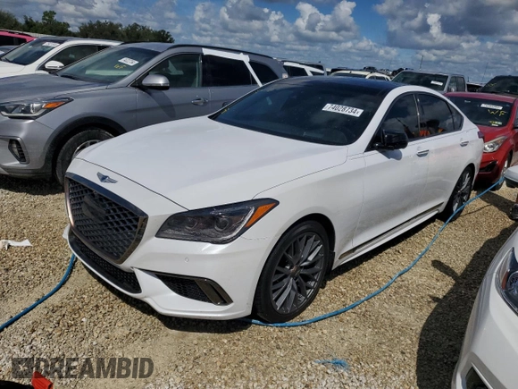 2019 Genesis G80 3.3T Sport with VIN KMTFN4JB4KU326352, listed as a Copart auction lot 74028734 with 0 mi miles and Salvage Title. Bid and sale history available at carsss.com. Image 1.