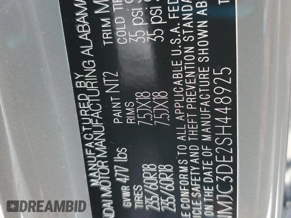 2025 Hyundai Tucson SEL Convenience with VIN 5NMJC3DE2SH448925, listed as a Copart auction lot 45130295 with 5,489 mi miles and Salvage Title. Bid and sale history available at carsss.com. Image 13.