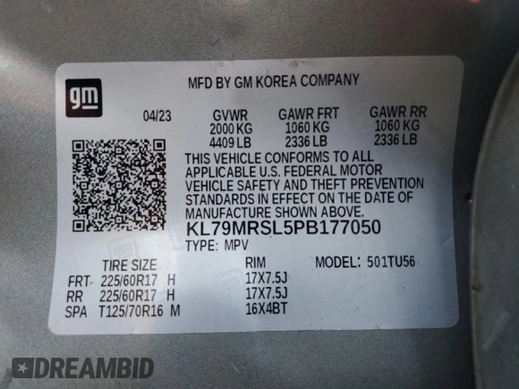 2023 Chevrolet TrailBlazer LT with VIN KL79MRSL5PB177050, listed as a Copart auction lot 49977245 with 35,995 mi miles and Salvage Title. Bid and sale history available at DreamBid. Image 15.