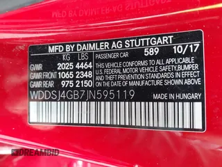 2018 Mercedes-Benz CLA with VIN WDDSJ4GB7JN595119, listed as a IAAI auction lot 41782982 with 105,071 mi miles. Bid and sale history available at carsss.com. Image 9.
