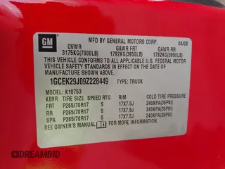 2009 Chevrolet Silverado 1500 LT with VIN 1GCEK29J09Z228449, listed as a IAAI auction lot 41823083 with 145,109 mi miles. Bid and sale history available at carsss.com. Image 9.