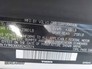 2008 Volvo S40 2.4L with VIN YV1MS390582402574, listed as a IAAI auction lot 42149535 with 298,103 mi miles. Bid and sale history available at carsss.com. Image 9.