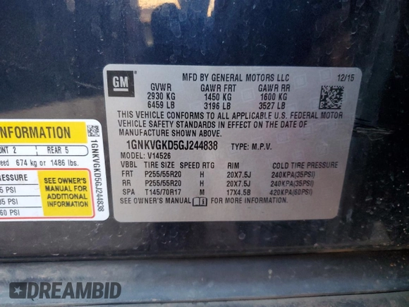 2016 Chevrolet Traverse LT с VIN 1GNKVGKD5GJ244838, выставлен на аукционе Copart как лот 83201914 с пробегом 149 104 миль миль и Списание • Salvage title. История ставок и продаж доступна на DreamBid. Изображение 15.