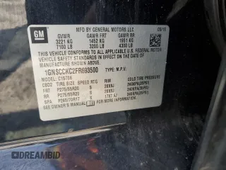 2015 Chevrolet Tahoe LTZ with VIN 1GNSCCKC2FR693500, listed as a Copart auction lot 60225195 with 206,210 mi miles and Salvage title. Bid and sale history available at DreamBid. Image 14.
