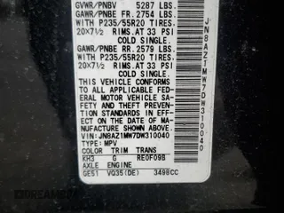 2013 Nissan Murano SV with VIN JN8AZ1MW7DW310040, listed as a Copart auction lot 53898505 with 185,853 mi miles and Salvage Title. Bid and sale history available at DreamBid. Image 13.
