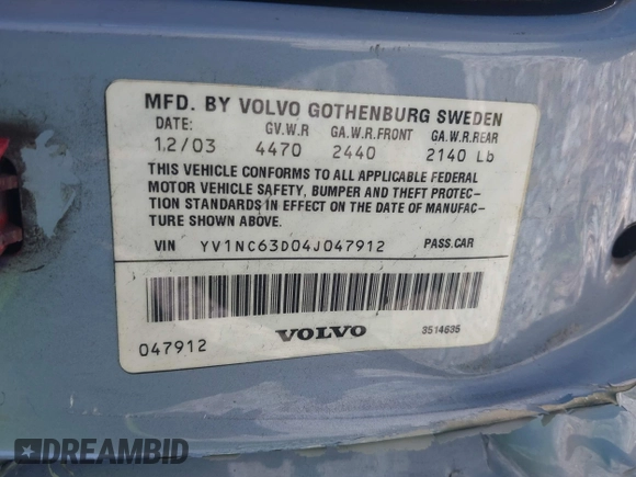 2004 Volvo C70 с VIN YV1NC63D04J047912, выставлен на аукционе IAAI как лот 42299881 с пробегом Не указан миль и . История ставок и продаж доступна на DreamBid. Изображение 9.