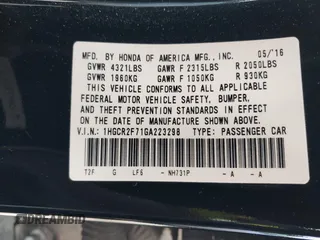 2016 Honda Accord Sedan EX with VIN 1HGCR2F71GA223298, listed as a IAAI auction lot 41976282 with 121,117 mi miles. Bid and sale history available at carsss.com. Image 9.