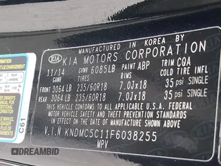 2015 Kia Sedona EX with VIN KNDMC5C11F6038255, listed as a IAAI auction lot 41968284 with 130,765 mi miles. Bid and sale history available at carsss.com. Image 9.