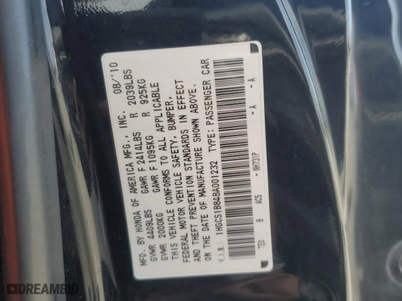 2011 Honda Accord Cpe EX-L with VIN 1HGCS1B84BA001232, listed as a Copart auction lot 48069265 with 181,552 mi miles and Salvage Title. Bid and sale history available at carsss.com. Image 12.