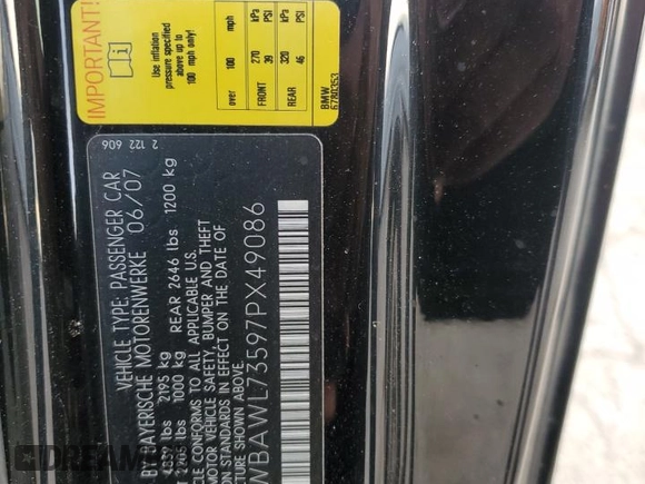 2007 BMW 3 Series 335i with VIN WBAWL73597PX49086, listed as a Copart auction lot 84750074 with 117,422 mi miles and Salvage Title. Bid and sale history available at carsss.com. Image 12.
