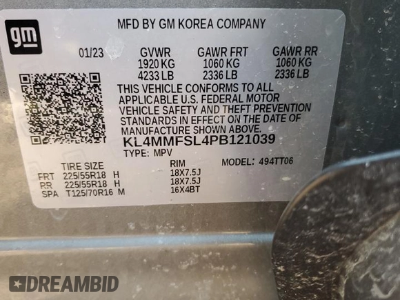 2023 Buick Encore GX Essence with VIN KL4MMFSL4PB121039, listed as a Copart auction lot 47946375 with 28,325 mi miles and Salvage title. Bid and sale history available at DreamBid. Image 14.