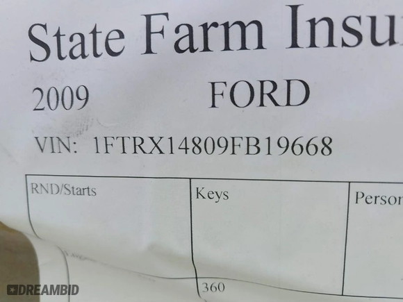 2009 Ford F-150 STX with VIN 1FTRX14809FB19668, listed as a IAAI auction lot 40488942 with 1 mi miles. Bid and sale history available at carsss.com. Image 9.