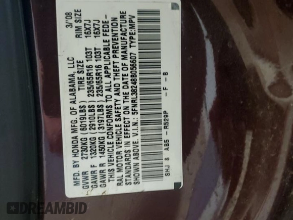 2008 Honda Odyssey LX z VIN 5FNRL38248B056607, wystawiony jako Copart lot #62271995 z przebiegiem 168 714 mil mil oraz Szkoda całkowita • Salvage title. Historia ofert i sprzedaży dostępna na DreamBid. Obrazek 13.