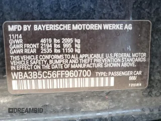 2015 BMW 3 Series 328i xDrive z VIN WBA3B5C56FF960700, wystawiony jako Copart lot #56754225 z przebiegiem 121 966 mil mil oraz Szkoda całkowita • Salvage title. Historia ofert i sprzedaży dostępna na DreamBid. Obrazek 13.