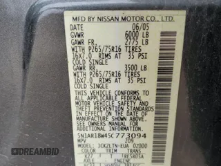 2005 Nissan Pathfinder SE с VIN 5N1AR18W45C773094, выставлен на аукционе Copart как лот 52740655 с пробегом 164 456 миль миль и Списание • Salvage title. История ставок и продаж доступна на DreamBid. Изображение 13.
