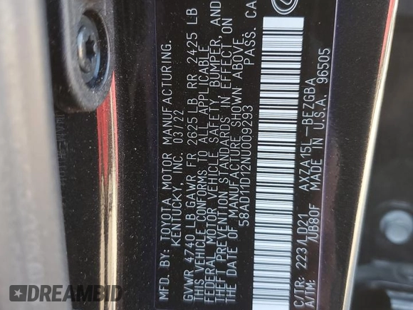 2022 Lexus ES 250 with VIN 58AD11D12NU009293, listed as a Copart auction lot 79694514 with 52,907 mi miles and Salvage title. Bid and sale history available at DreamBid. Image 14.