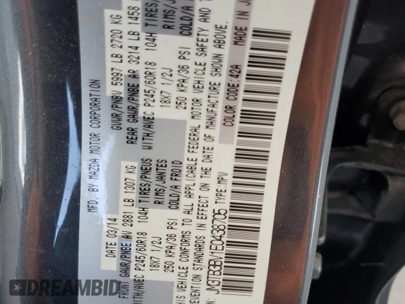 2014 Mazda CX-9 Sport with VIN JM3TB3BV1E0438705, listed as a Copart auction lot 68924064 with Not Provided miles and Salvage Title. Bid and sale history available at carsss.com. Image 13.