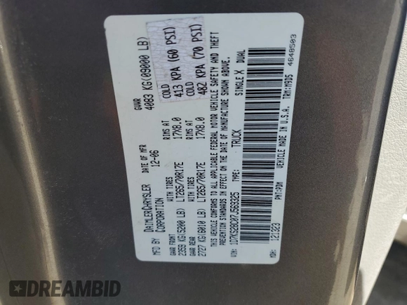 2007 Dodge Ram 2500 SLT with VIN 1D7KS28C07J569325, listed as a Copart auction lot 48978405 with 247,891 mi miles and Salvage Title. Bid and sale history available at carsss.com. Image 12.