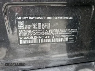 2021 BMW 5 Series 540i with VIN WBA53BJ04MCF43184, listed as a Copart auction lot 45384945 with 48,290 mi miles and Salvage Title. Bid and sale history available at DreamBid. Image 12.