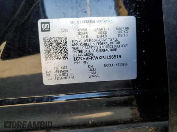 2023 Chevrolet Traverse LS with VIN 1GNEVFKWXPJ196519, listed as a Copart auction lot 48565805 with 26,113 mi miles and Salvage Title. Bid and sale history available at carsss.com. Image 14.