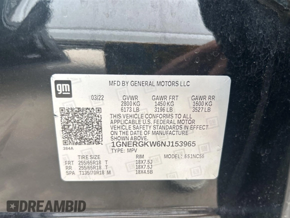 2022 Chevrolet Traverse LT Cloth with VIN 1GNERGKW6NJ153965, listed as a IAAI auction lot 42222508 with 81,836 mi miles. Bid and sale history available at carsss.com. Image 1.