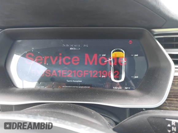 2016 Tesla Model S 90D with VIN 5YJSA1E21GF121962, listed as a IAAI auction lot 42130291 with 114,670 mi miles and . Bid and sale history available at DreamBid. Image 7.