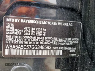 2016 BMW 5 Series 528i z VIN WBA5A5C57GG348593, wystawiony jako Copart lot #55469335 z przebiegiem 93 627 mil mil oraz Szkoda całkowita • Salvage title. Historia ofert i sprzedaży dostępna na DreamBid. Obrazek 13.