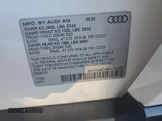 2023 Audi SQ5 Prestige with VIN WA1C4AFY9P2153473, listed as a Copart auction lot 59310414 with 4,728 mi miles and Clean Title. Bid and sale history available at DreamBid. Image 12.