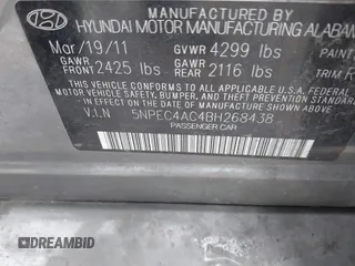2011 Hyundai Sonata SE with VIN 5NPEC4AC4BH268438, listed as a IAAI auction lot 41588949 with 164,339 mi miles. Bid and sale history available at carsss.com. Image 9.