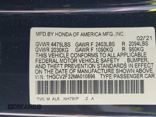 2021 Honda Accord Sport with VIN 1HGCV2F32MA010896, listed as a IAAI auction lot 42461207 with 44,902 mi miles and . Bid and sale history available at DreamBid. Image 9.